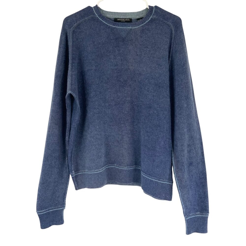 Impermeable Platinum Blue Crewneck Long Sleeve Pullover Lambswool Sweater Size L